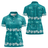 Cyan Hawaii Palm Tree Hibiscus Women Polo Shirt Fantasy Summer Vibe LT01 - Polynesian Pride