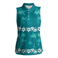 Cyan Hawaii Palm Tree Hibiscus Women Sleeveless Polo Shirt Fantasy Summer Vibe LT01 Female Cyan - Polynesian Pride