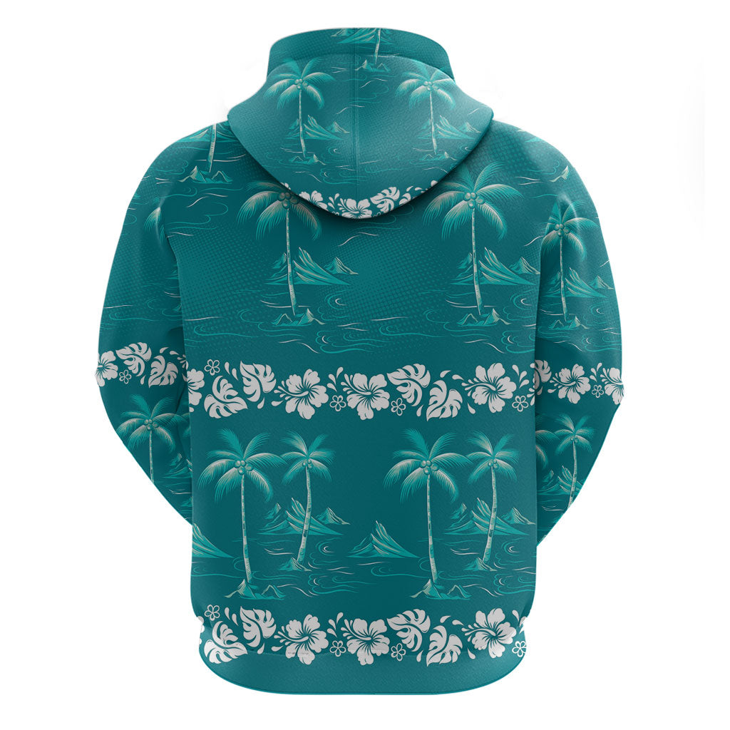 Cyan Hawaii Palm Tree Hibiscus Zip Hoodie Fantasy Summer Vibe LT01 - Polynesian Pride