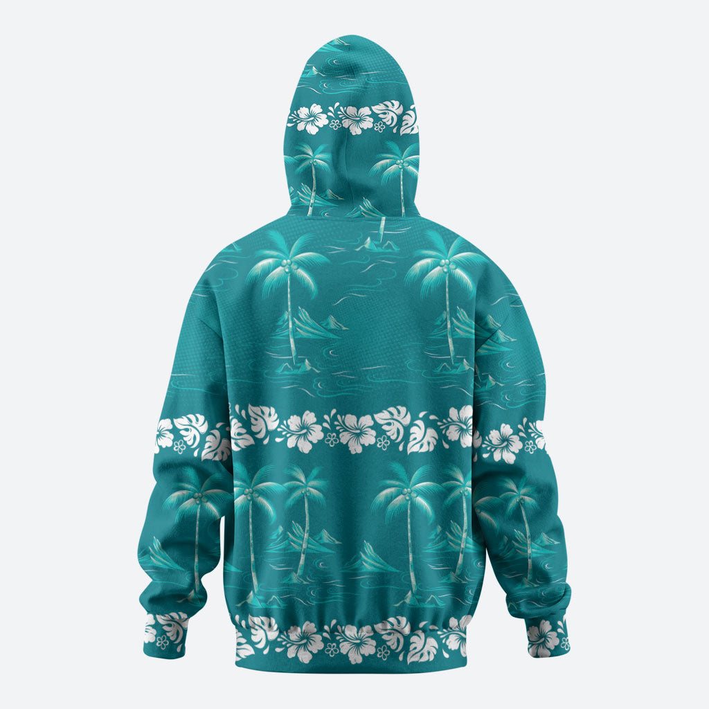 Cyan Hawaii Palm Tree Hibiscus Zip Hoodie Fantasy Summer Vibe LT01 - Polynesian Pride