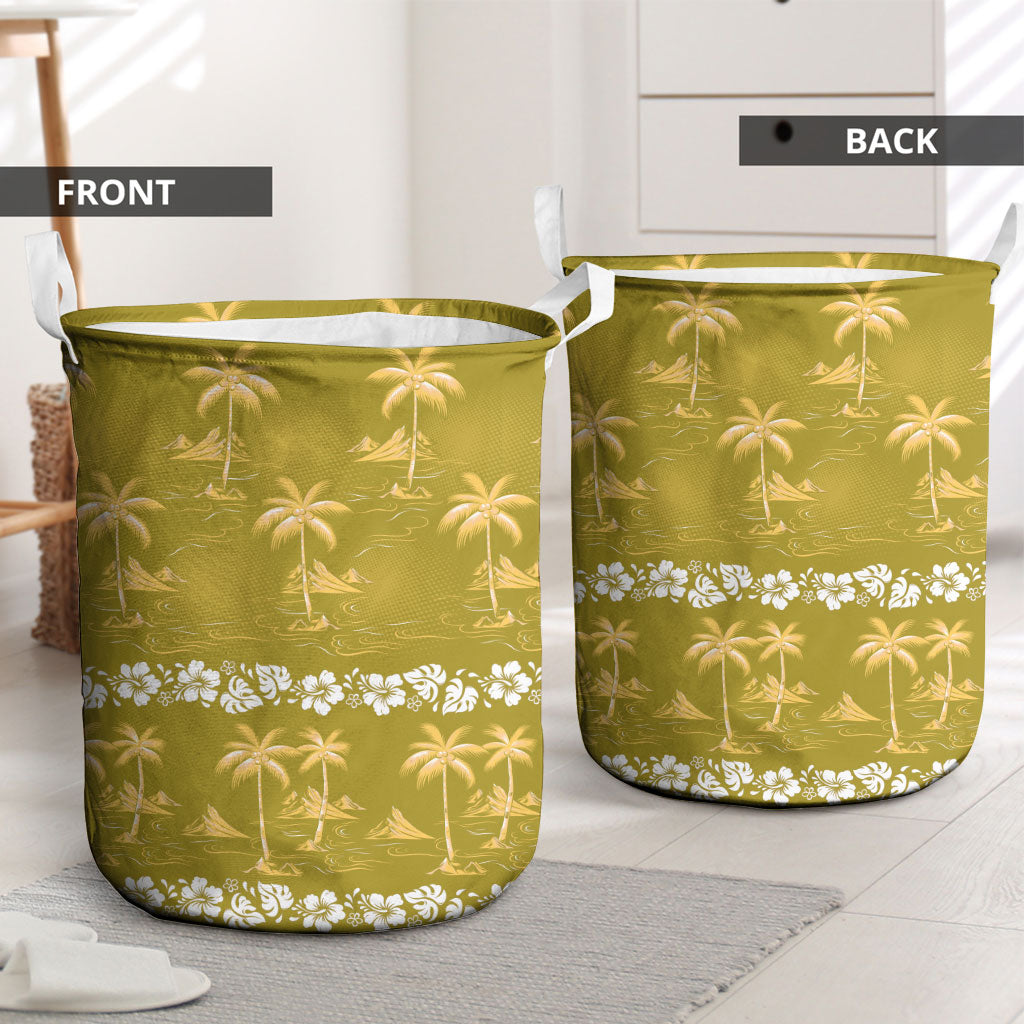 Yellow Hawaii Palm Tree Hibiscus Laundry Basket Fantasy Summer Vibe