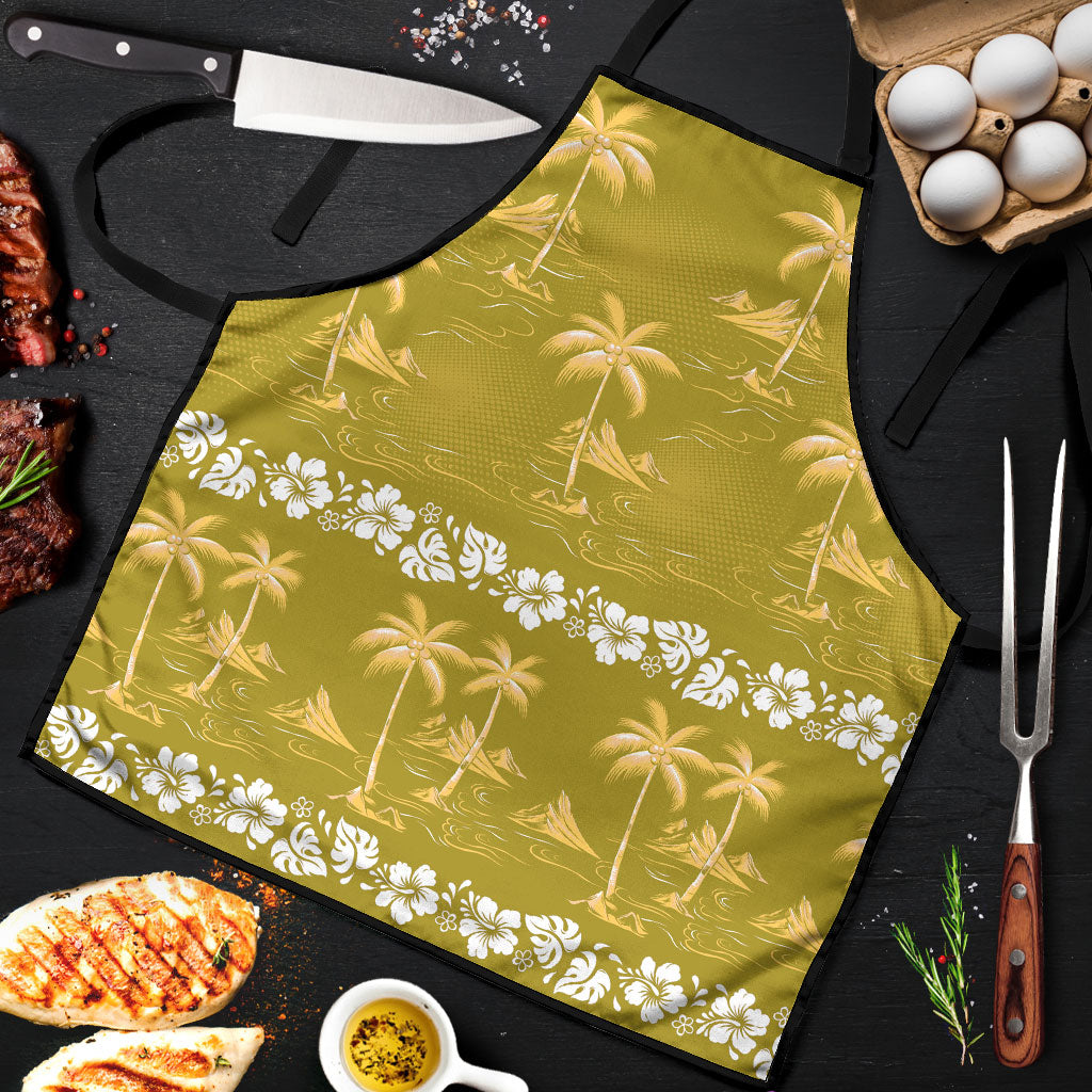 Yellow Hawaii Palm Tree Hibiscus Apron Fantasy Summer Vibe