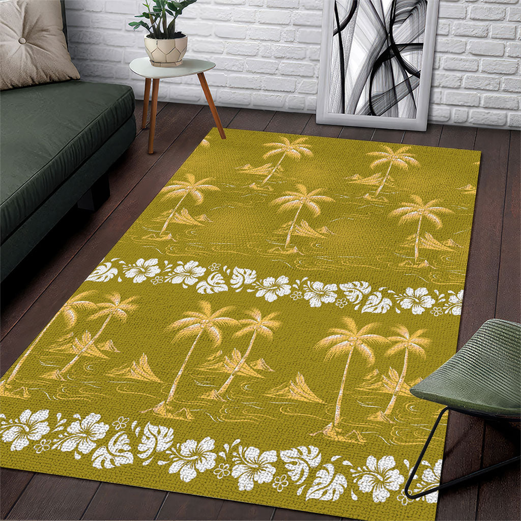 Yellow Hawaii Palm Tree Hibiscus Area Rug Fantasy Summer Vibe LT01 Yellow - Polynesian Pride