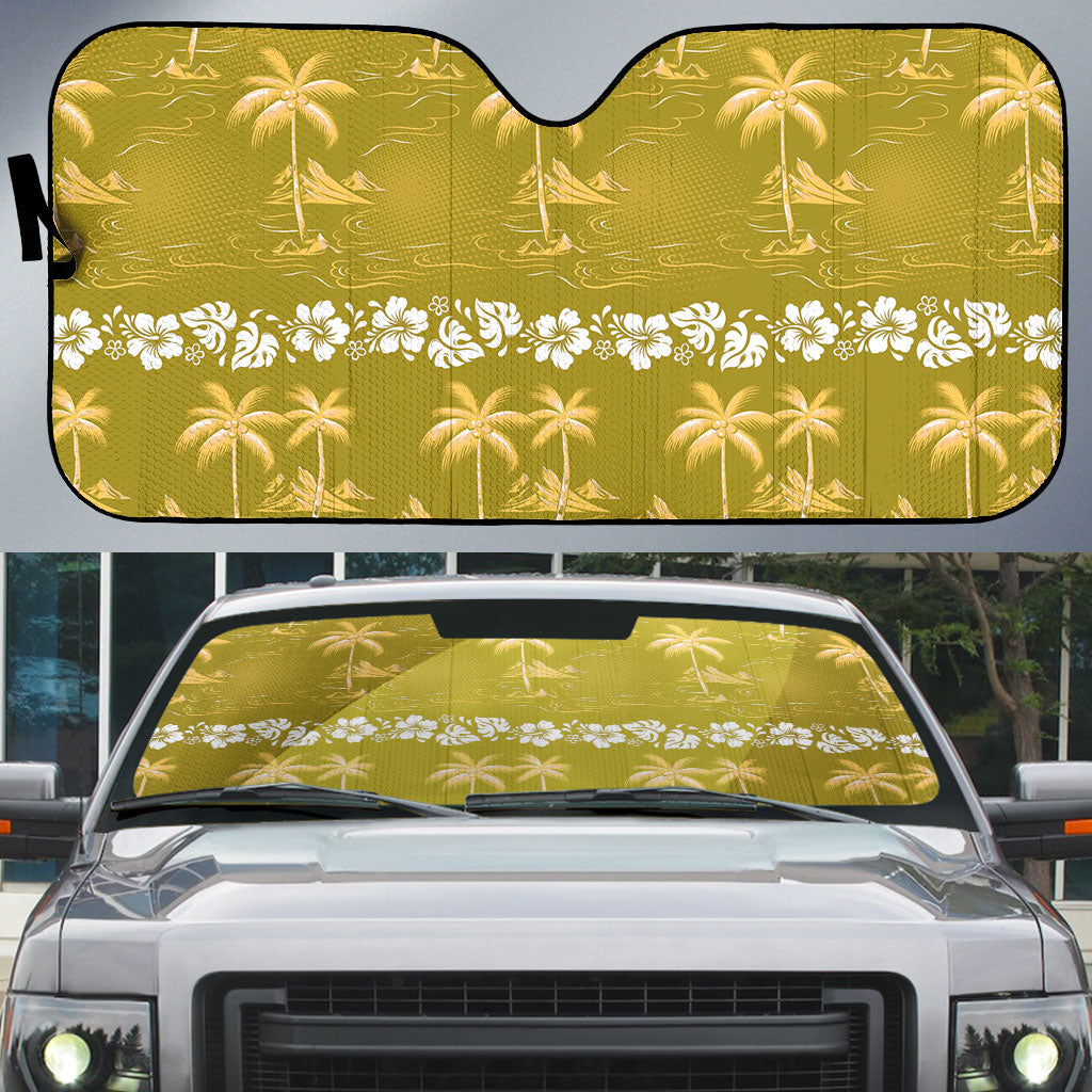 Yellow Hawaii Palm Tree Hibiscus Auto Sun Shade Fantasy Summer Vibe LT01 Yellow - Polynesian Pride