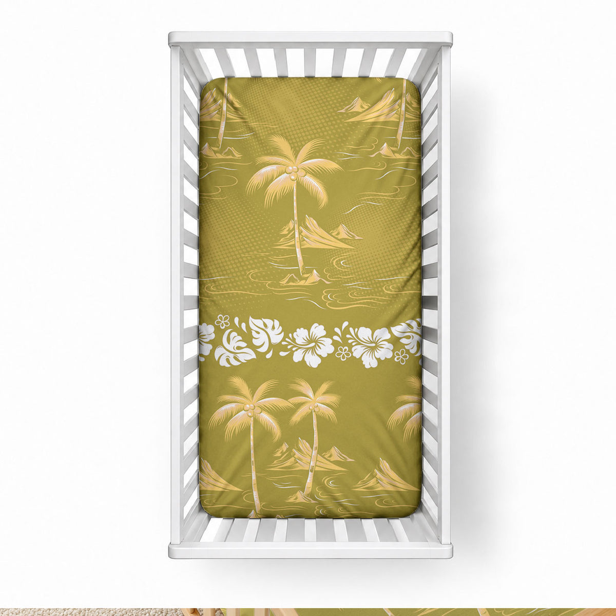 Yellow Hawaii Palm Tree Hibiscus Baby Bed Cover Fantasy Summer Vibe LT01 28 × 52 in Yellow - Polynesian Pride