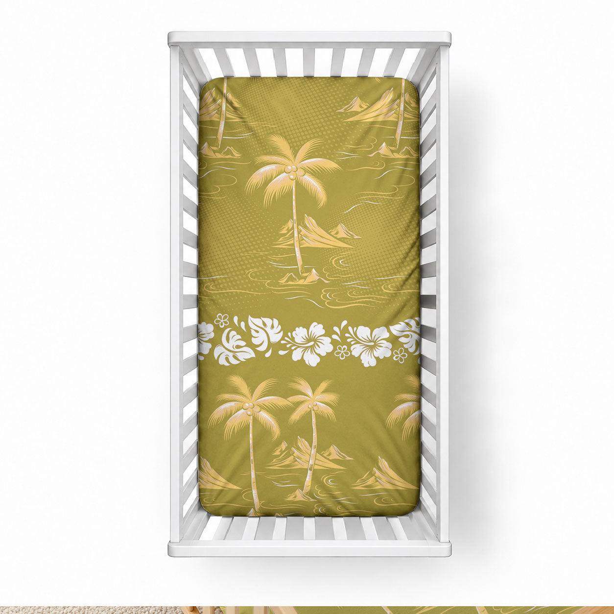 Yellow Hawaii Palm Tree Hibiscus Baby Bed Cover Fantasy Summer Vibe