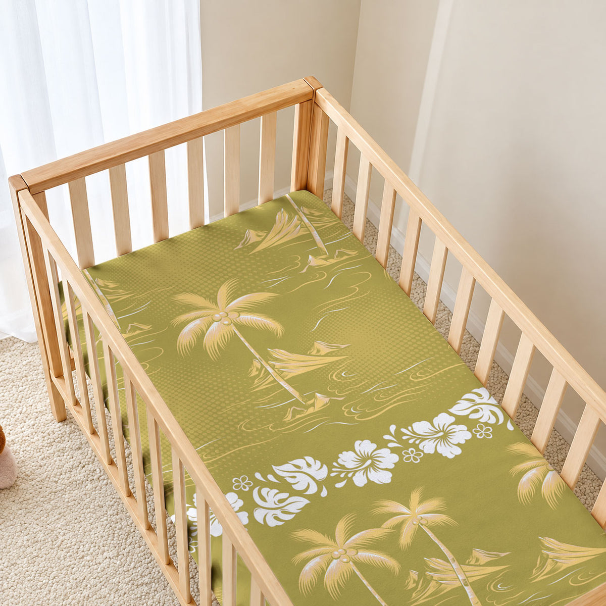 Yellow Hawaii Palm Tree Hibiscus Baby Bed Cover Fantasy Summer Vibe LT01 - Polynesian Pride