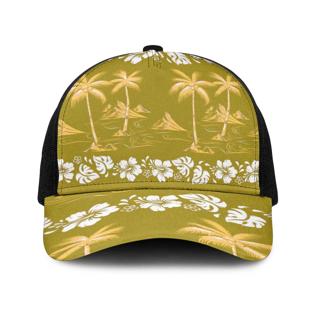 Yellow Hawaii Palm Tree Hibiscus Baseball Net Cap Fantasy Summer Vibe