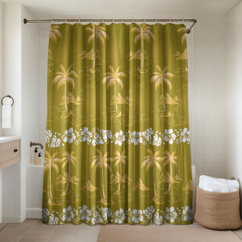 Yellow Hawaii Palm Tree Hibiscus Bathroom Set Fantasy Summer Vibe