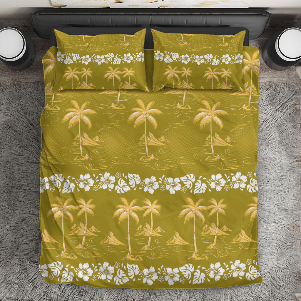 Yellow Hawaii Palm Tree Hibiscus Bedding Set Fantasy Summer Vibe LT01 Yellow - Polynesian Pride