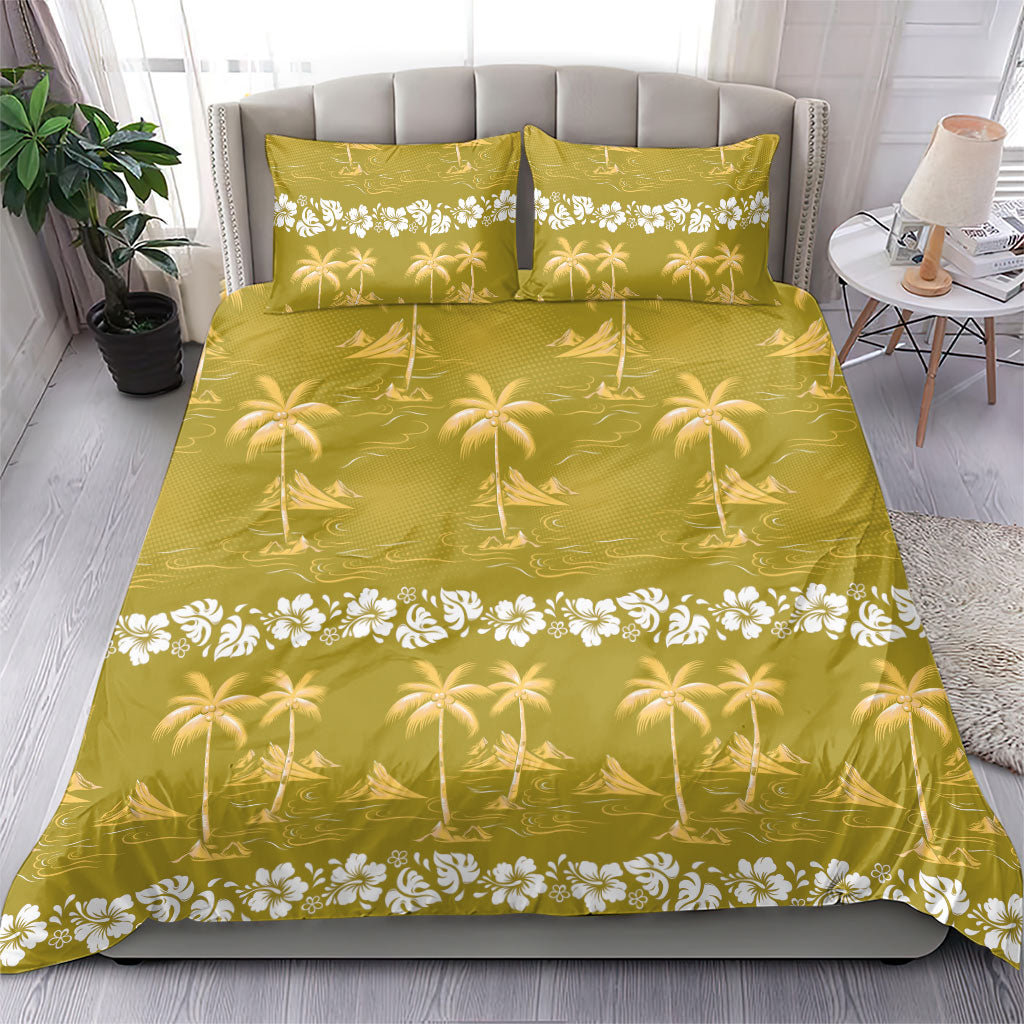 Yellow Hawaii Palm Tree Hibiscus Bedding Set Fantasy Summer Vibe LT01 - Polynesian Pride