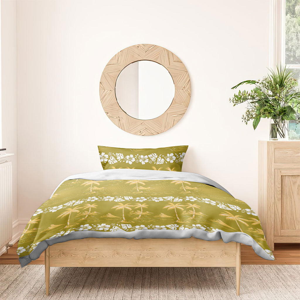 Yellow Hawaii Palm Tree Hibiscus Bedding Set Fantasy Summer Vibe LT01 - Polynesian Pride