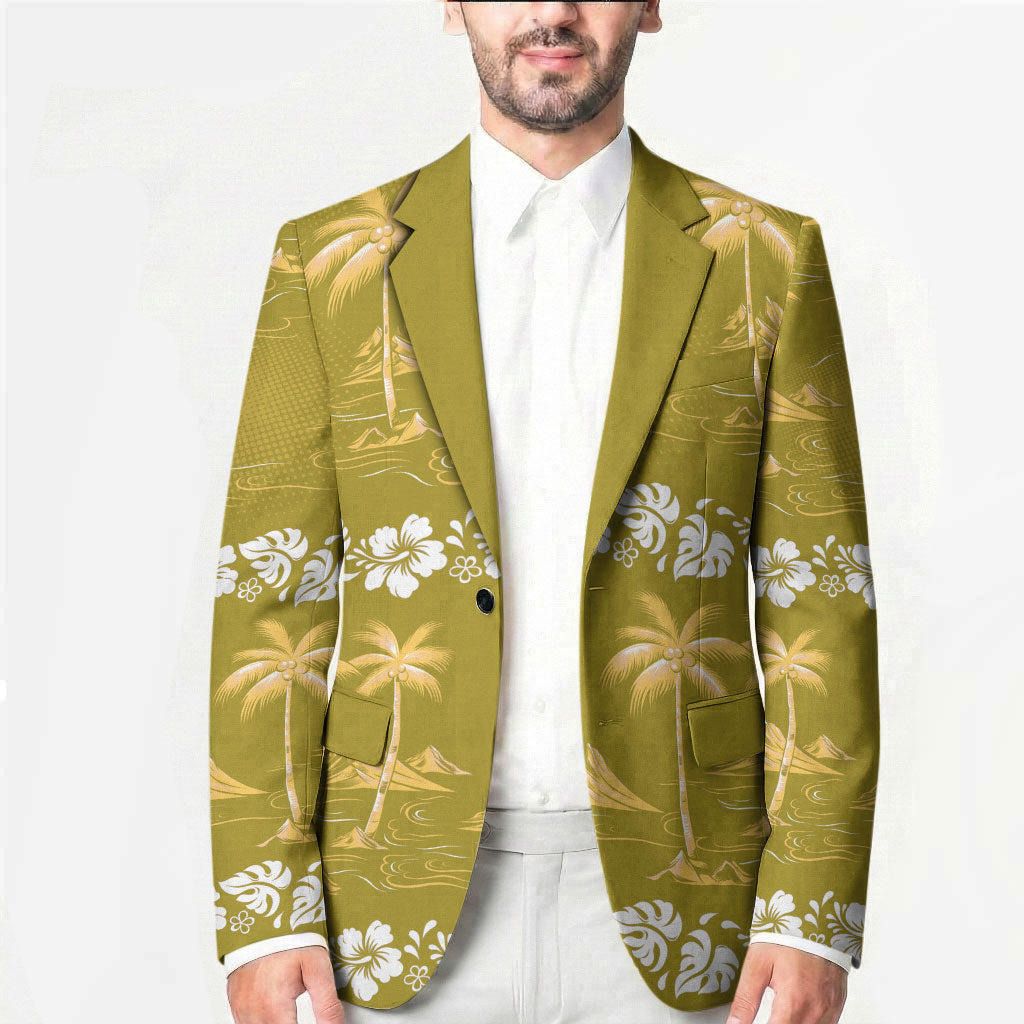 Yellow Hawaii Palm Tree Hibiscus Blazer Fantasy Summer Vibe