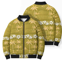 Yellow Hawaii Palm Tree Hibiscus Bomber Puffer Jacket Fantasy Summer Vibe