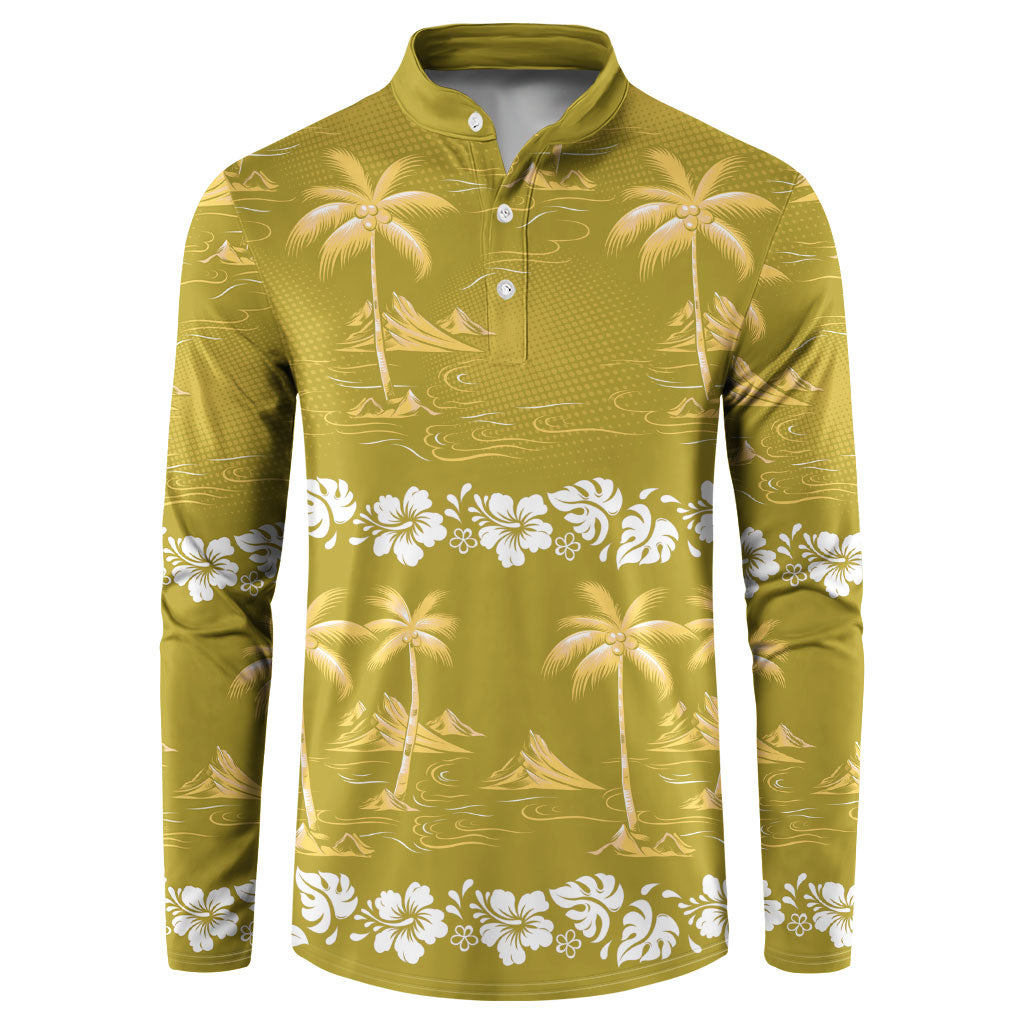 Yellow Hawaii Palm Tree Hibiscus Button Sweatshirt Fantasy Summer Vibe