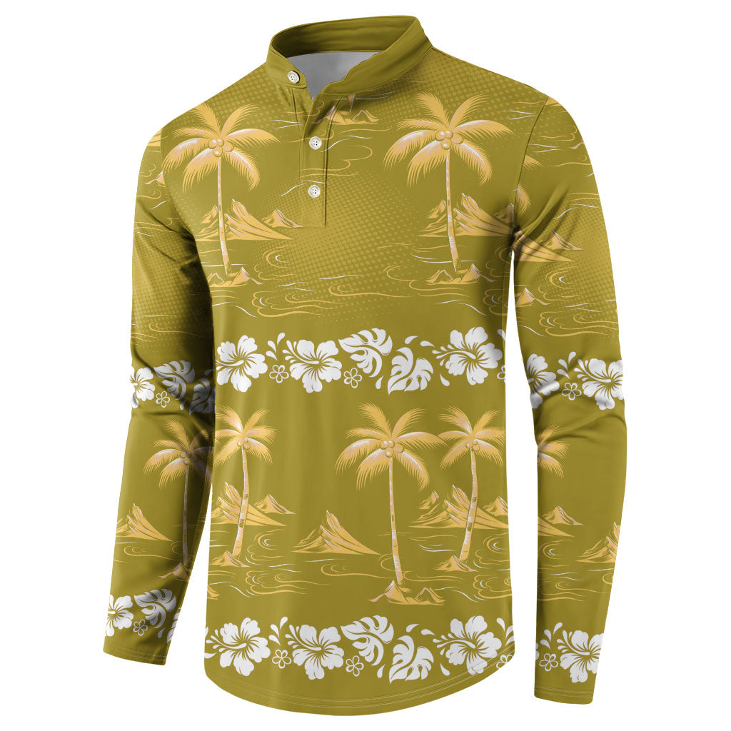 Yellow Hawaii Palm Tree Hibiscus Button Sweatshirt Fantasy Summer Vibe