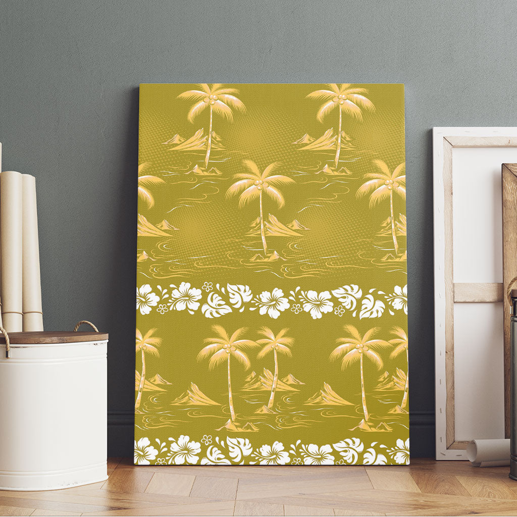 Yellow Hawaii Palm Tree Hibiscus Canvas Wall Art Fantasy Summer Vibe