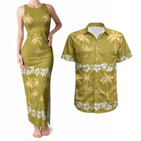 Yellow Hawaii Palm Tree Hibiscus Couples Matching Tank Maxi Dress and Hawaiian Shirt Fantasy Summer Vibe LT01 Yellow - Polynesian Pride