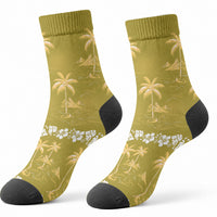 Yellow Hawaii Palm Tree Hibiscus Crew Socks Fantasy Summer Vibe LT01 - Polynesian Pride