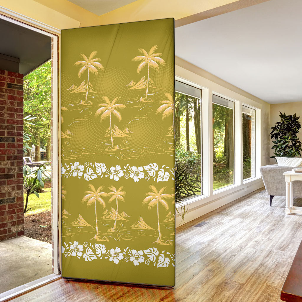Yellow Hawaii Palm Tree Hibiscus Door Cover Fantasy Summer Vibe LT01 - Polynesian Pride