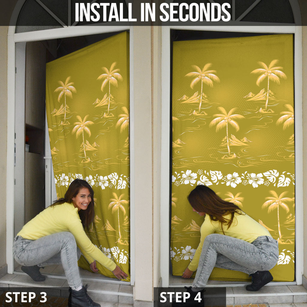 Yellow Hawaii Palm Tree Hibiscus Door Cover Fantasy Summer Vibe LT01 - Polynesian Pride