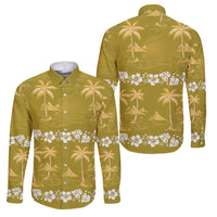 Yellow Hawaii Palm Tree Hibiscus Family Matching Off Shoulder Short Dress and Hawaiian Shirt Fantasy Summer Vibe LT01 Dad's Shirt - Long Sleeve Yellow - Polynesian Pride