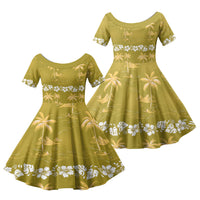 Yellow Hawaii Palm Tree Hibiscus Family Matching Short Sleeve Bodycon Dress and Hawaiian Shirt Fantasy Summer Vibe LT01 Daughter's Dress Yellow - Polynesian Pride