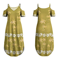 Yellow Hawaii Palm Tree Hibiscus Family Matching Summer Maxi Dress and Hawaiian Shirt Fantasy Summer Vibe LT01 Mom's Dress Yellow - Polynesian Pride