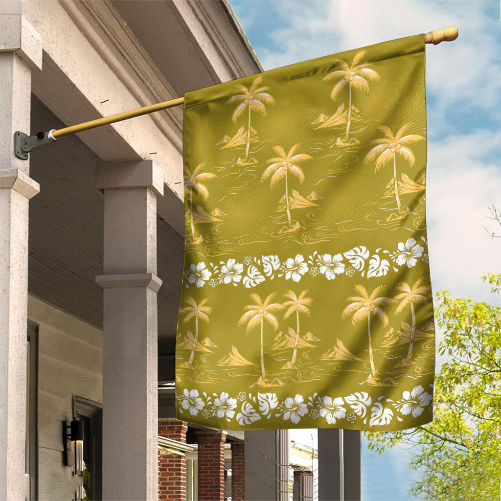 Yellow Hawaii Palm Tree Hibiscus Garden Flag Fantasy Summer Vibe LT01 House Flag Yellow - Polynesian Pride