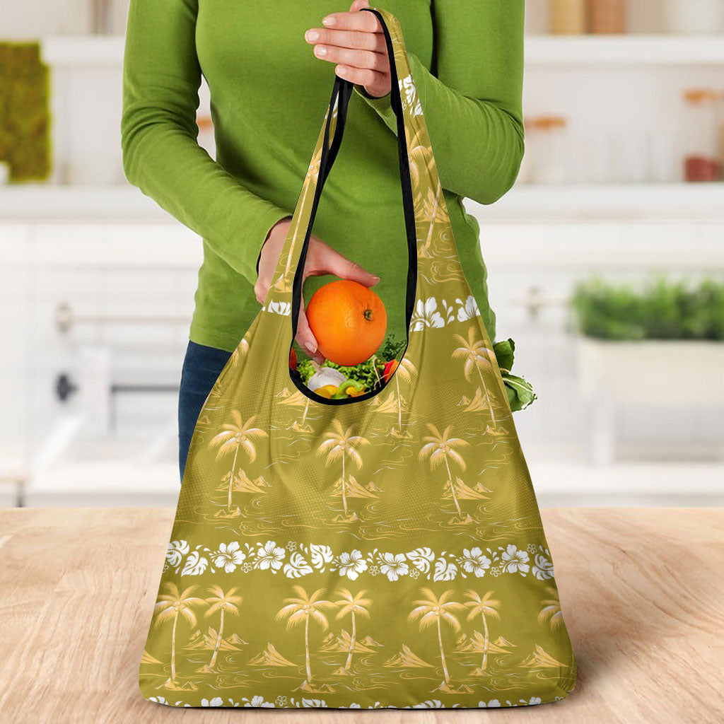Yellow Hawaii Palm Tree Hibiscus Grocery Bag Fantasy Summer Vibe LT01 - Polynesian Pride