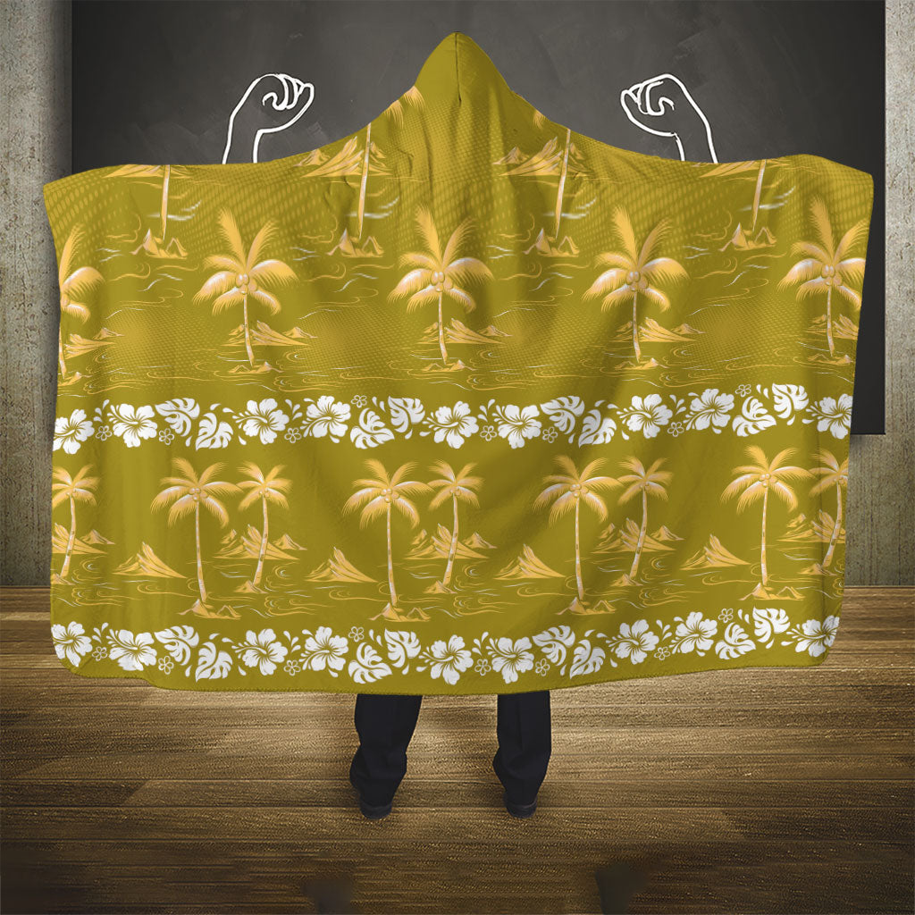 Yellow Hawaii Palm Tree Hibiscus Hooded Blanket Fantasy Summer Vibe LT01 - Polynesian Pride