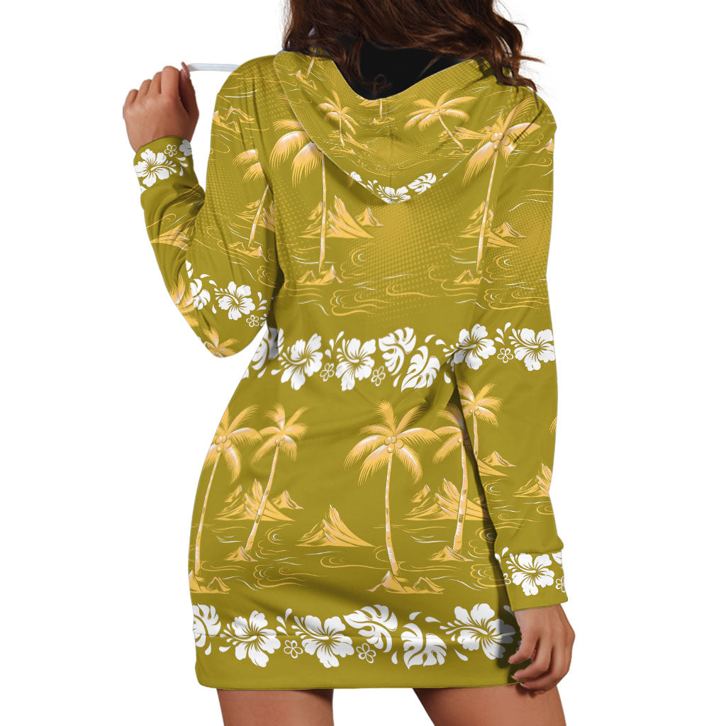 Yellow Hawaii Palm Tree Hibiscus Hoodie Dress Fantasy Summer Vibe LT01 - Polynesian Pride
