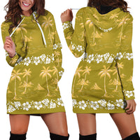 Yellow Hawaii Palm Tree Hibiscus Hoodie Dress Fantasy Summer Vibe LT01 - Polynesian Pride