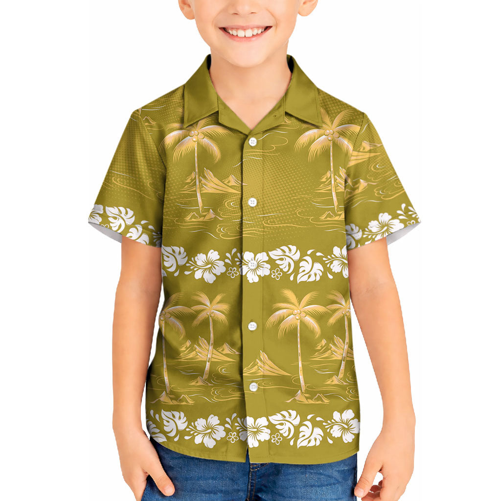 Yellow Hawaii Palm Tree Hibiscus Kid Hawaiian Shirt Fantasy Summer Vibe LT01 Kid Yellow - Polynesian Pride