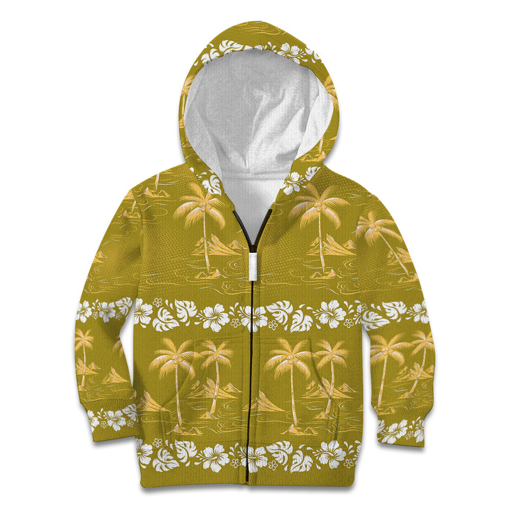 Yellow Hawaii Palm Tree Hibiscus Kid Hoodie Fantasy Summer Vibe LT01 Zip Hoodie Yellow - Polynesian Pride
