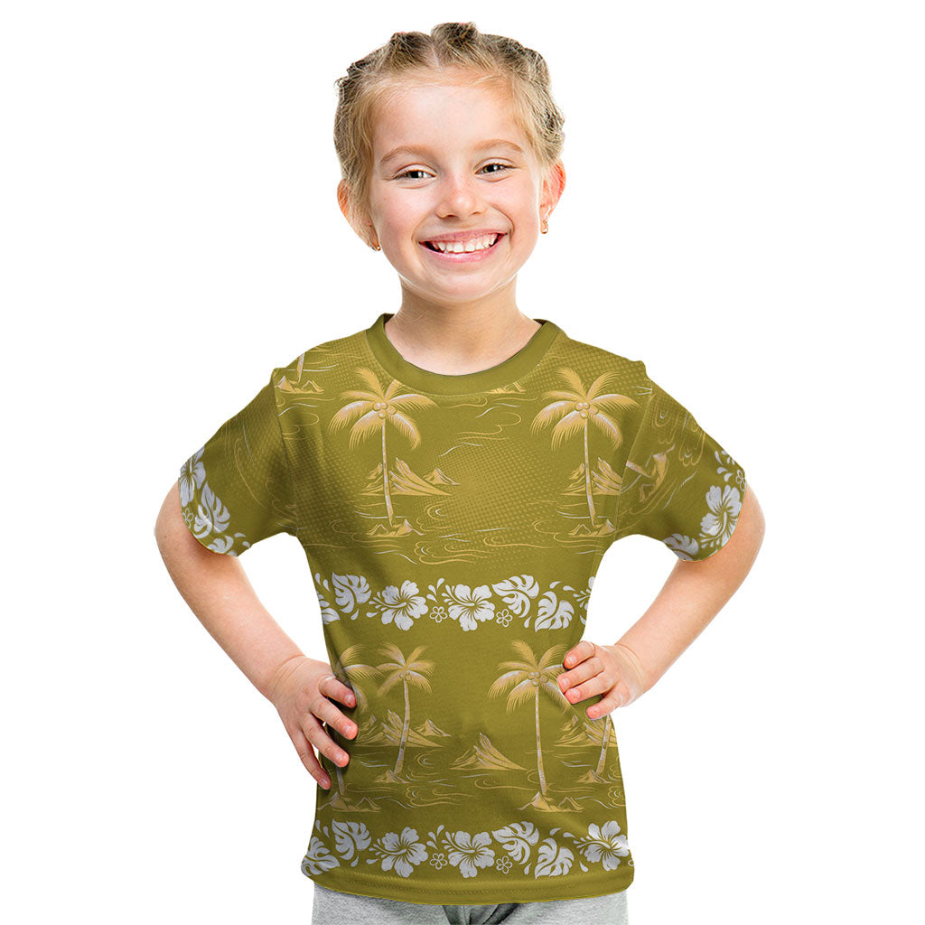 Yellow Hawaii Palm Tree Hibiscus Kid T Shirt Fantasy Summer Vibe LT01 Yellow - Polynesian Pride