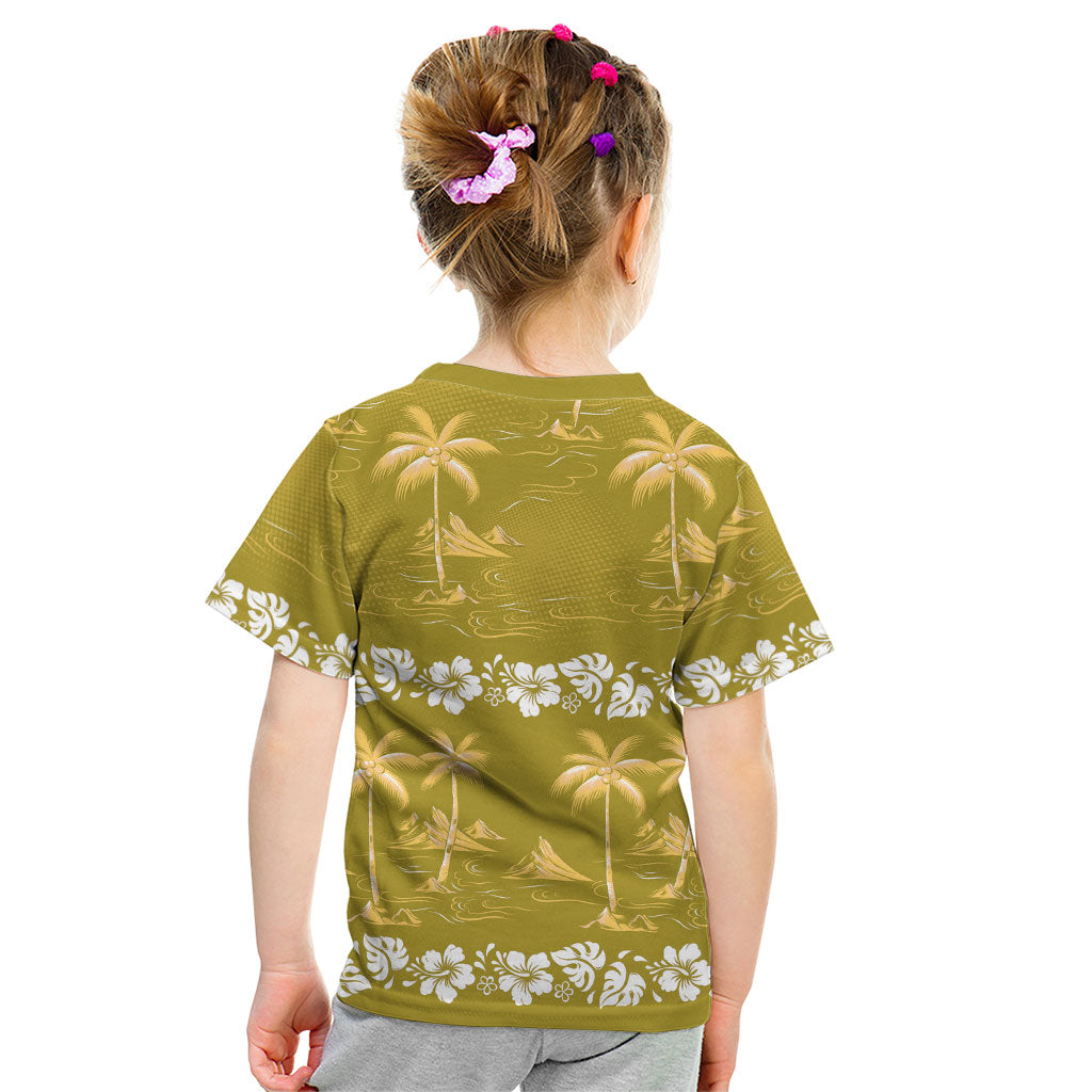 Yellow Hawaii Palm Tree Hibiscus Kid T Shirt Fantasy Summer Vibe LT01 - Polynesian Pride