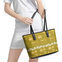 Yellow Hawaii Palm Tree Hibiscus Leather Tote Bag Fantasy Summer Vibe LT01 - Polynesian Pride