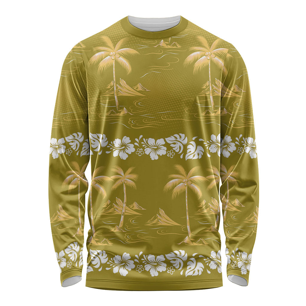 Yellow Hawaii Palm Tree Hibiscus Long Sleeve Shirt Fantasy Summer Vibe