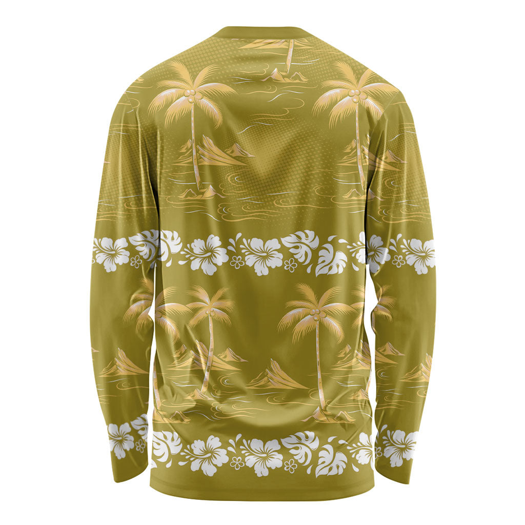 Yellow Hawaii Palm Tree Hibiscus Long Sleeve Shirt Fantasy Summer Vibe LT01 - Polynesian Pride