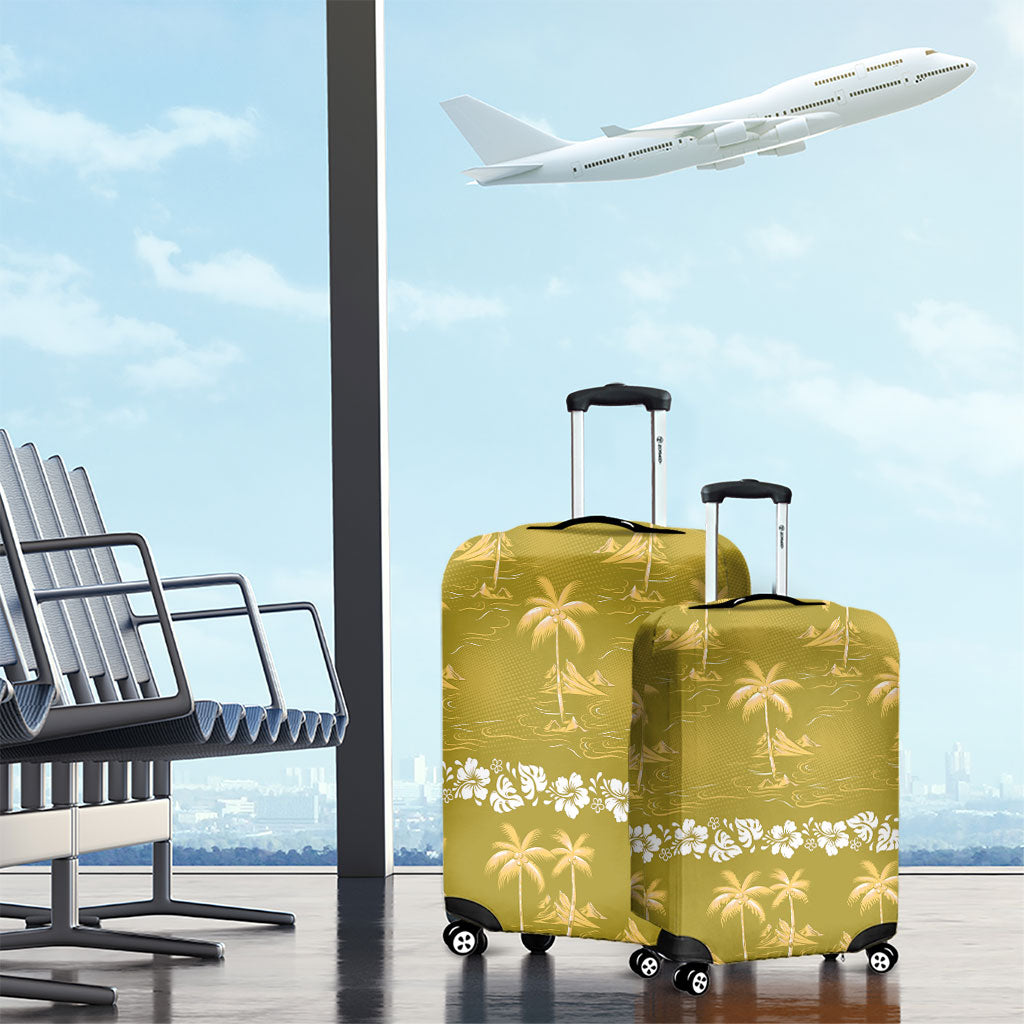 Yellow Hawaii Palm Tree Hibiscus Luggage Cover Fantasy Summer Vibe