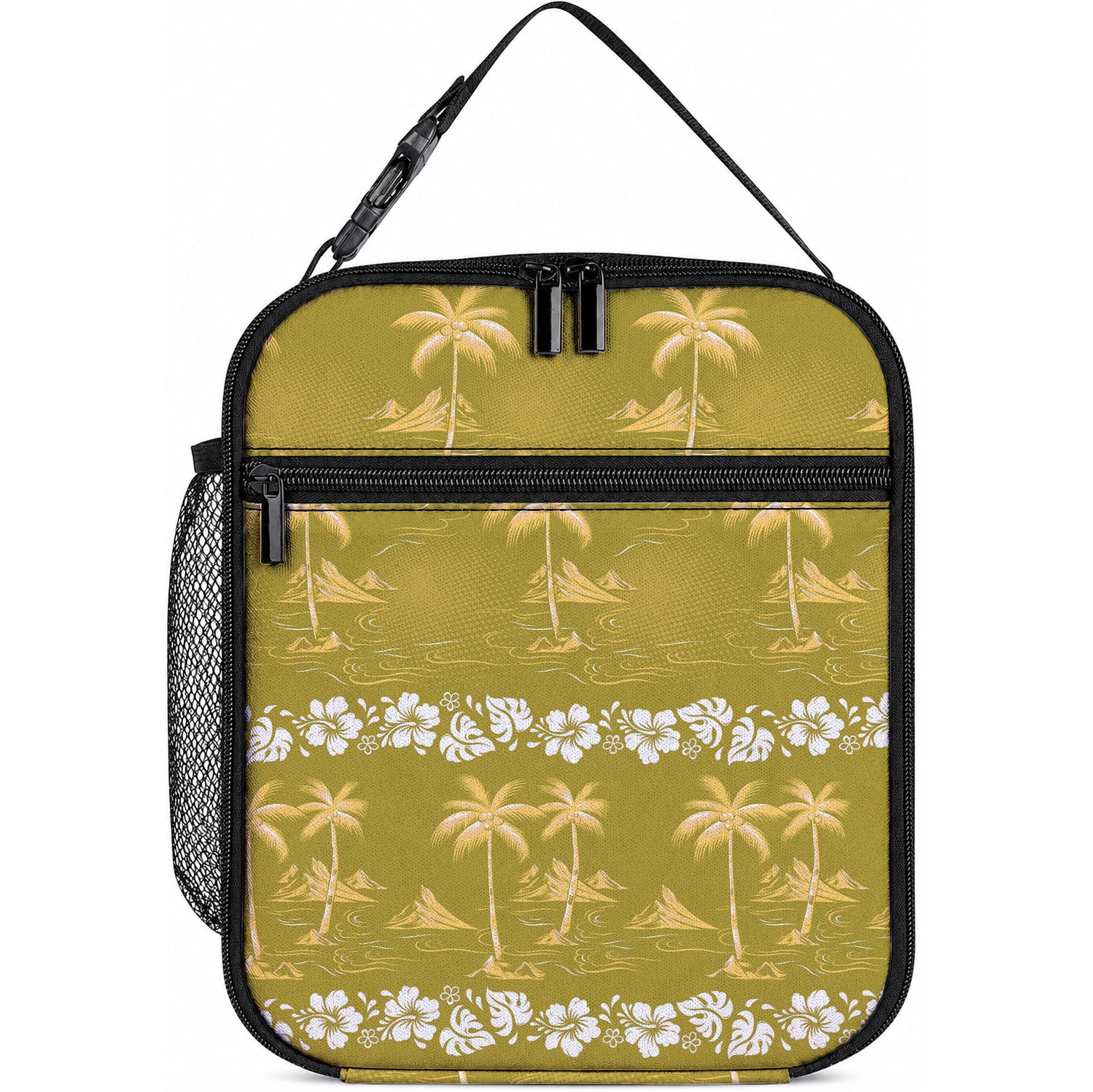 Yellow Hawaii Palm Tree Hibiscus Lunch Bag Fantasy Summer Vibe LT01 10.2 × 8.3 × 4.3 inch Yellow - Polynesian Pride