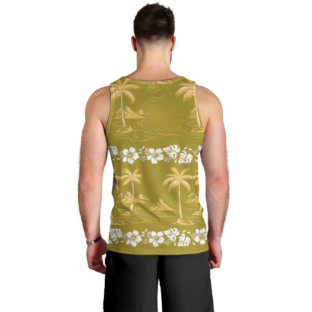 Yellow Hawaii Palm Tree Hibiscus Men Tank Top Fantasy Summer Vibe LT01 - Polynesian Pride