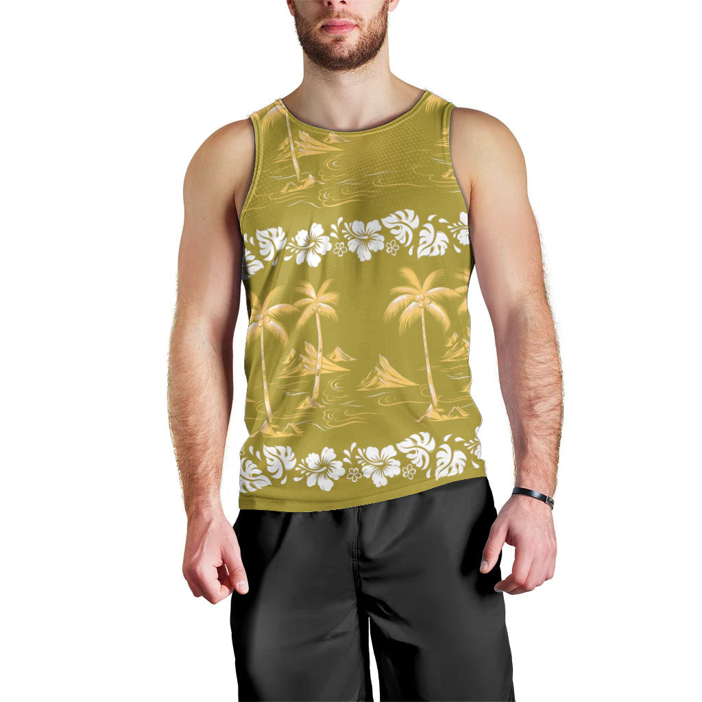 Yellow Hawaii Palm Tree Hibiscus Men Tank Top Fantasy Summer Vibe LT01 - Polynesian Pride