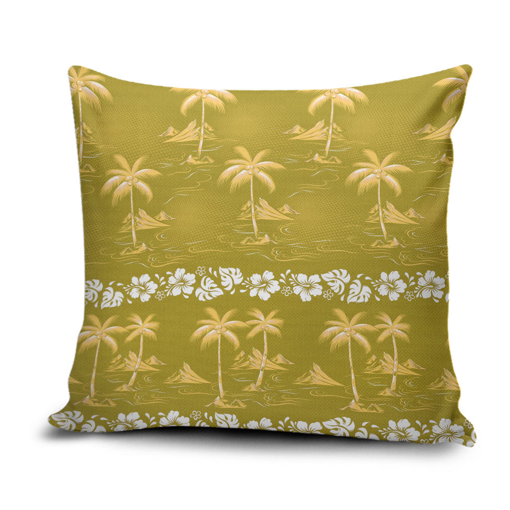 Yellow Hawaii Palm Tree Hibiscus Pillow Cover Fantasy Summer Vibe LT01 Yellow - Polynesian Pride