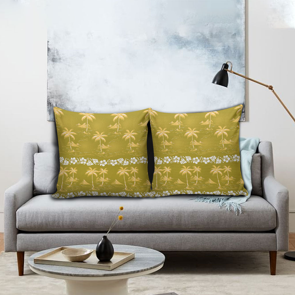 Yellow Hawaii Palm Tree Hibiscus Pillow Cover Fantasy Summer Vibe LT01 - Polynesian Pride
