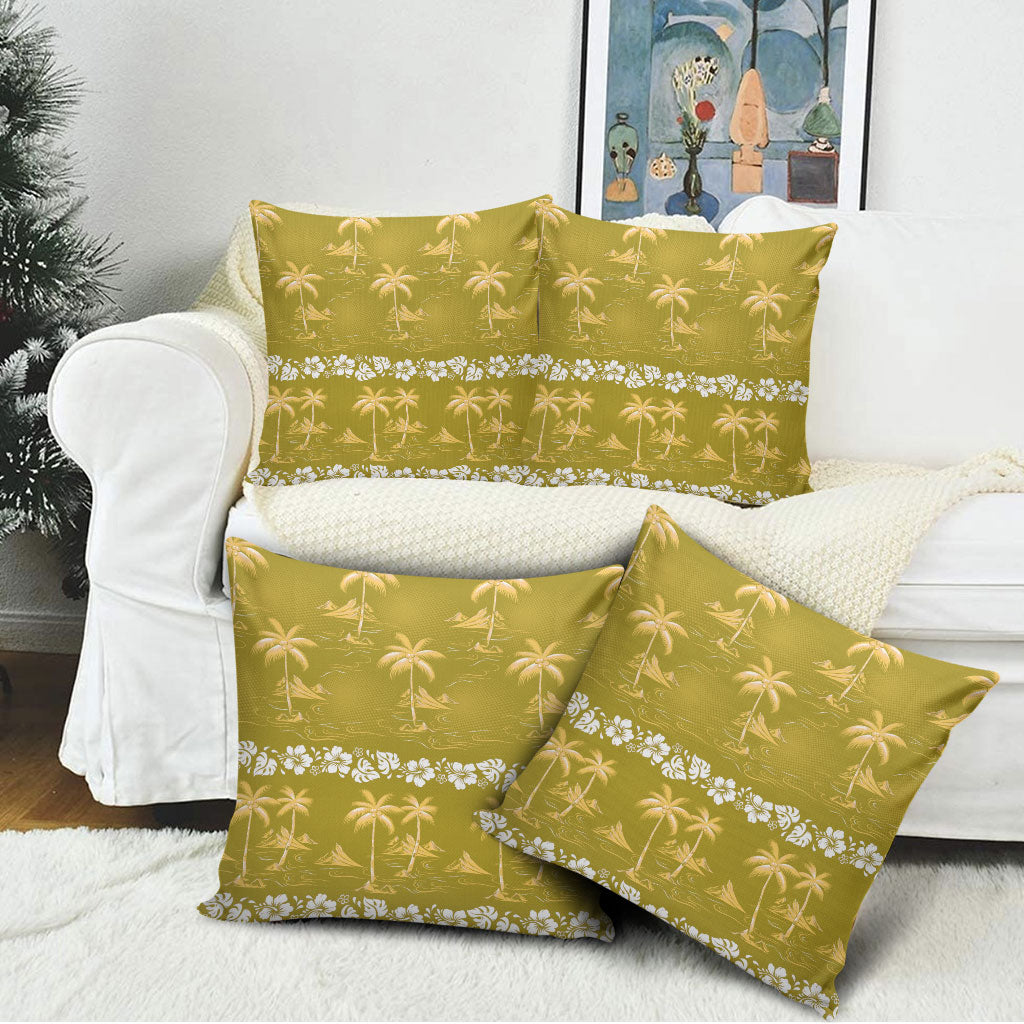 Yellow Hawaii Palm Tree Hibiscus Pillow Cover Fantasy Summer Vibe LT01 - Polynesian Pride