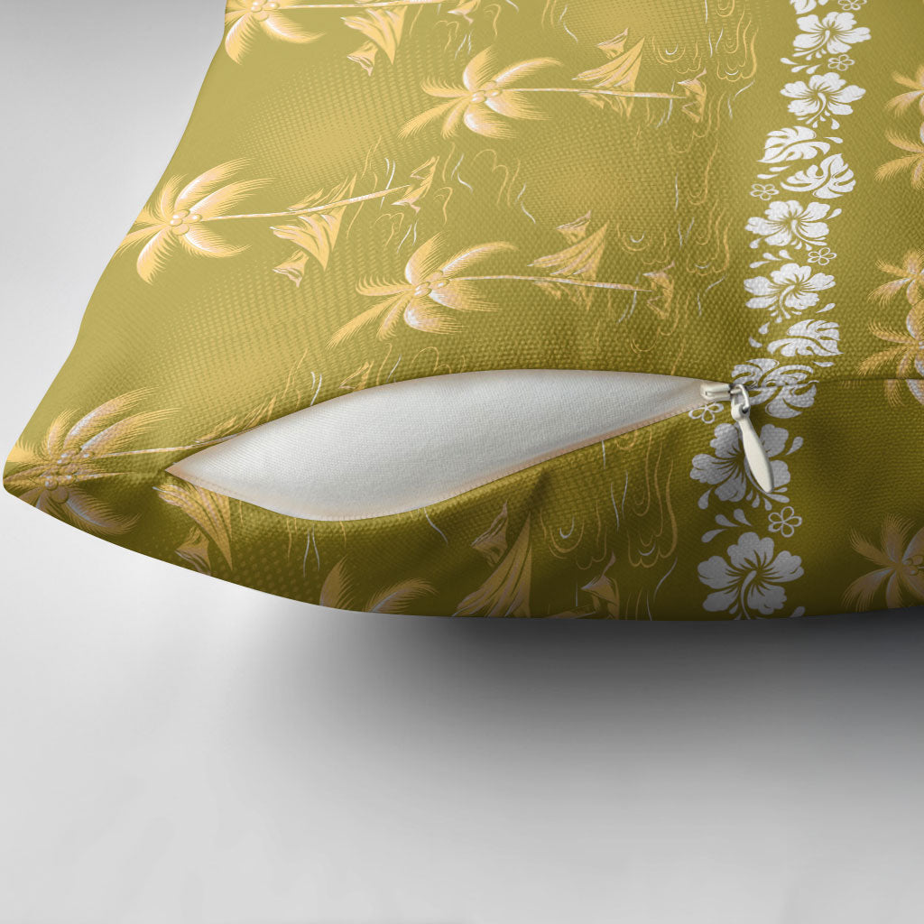 Yellow Hawaii Palm Tree Hibiscus Pillow Cover Fantasy Summer Vibe LT01 - Polynesian Pride