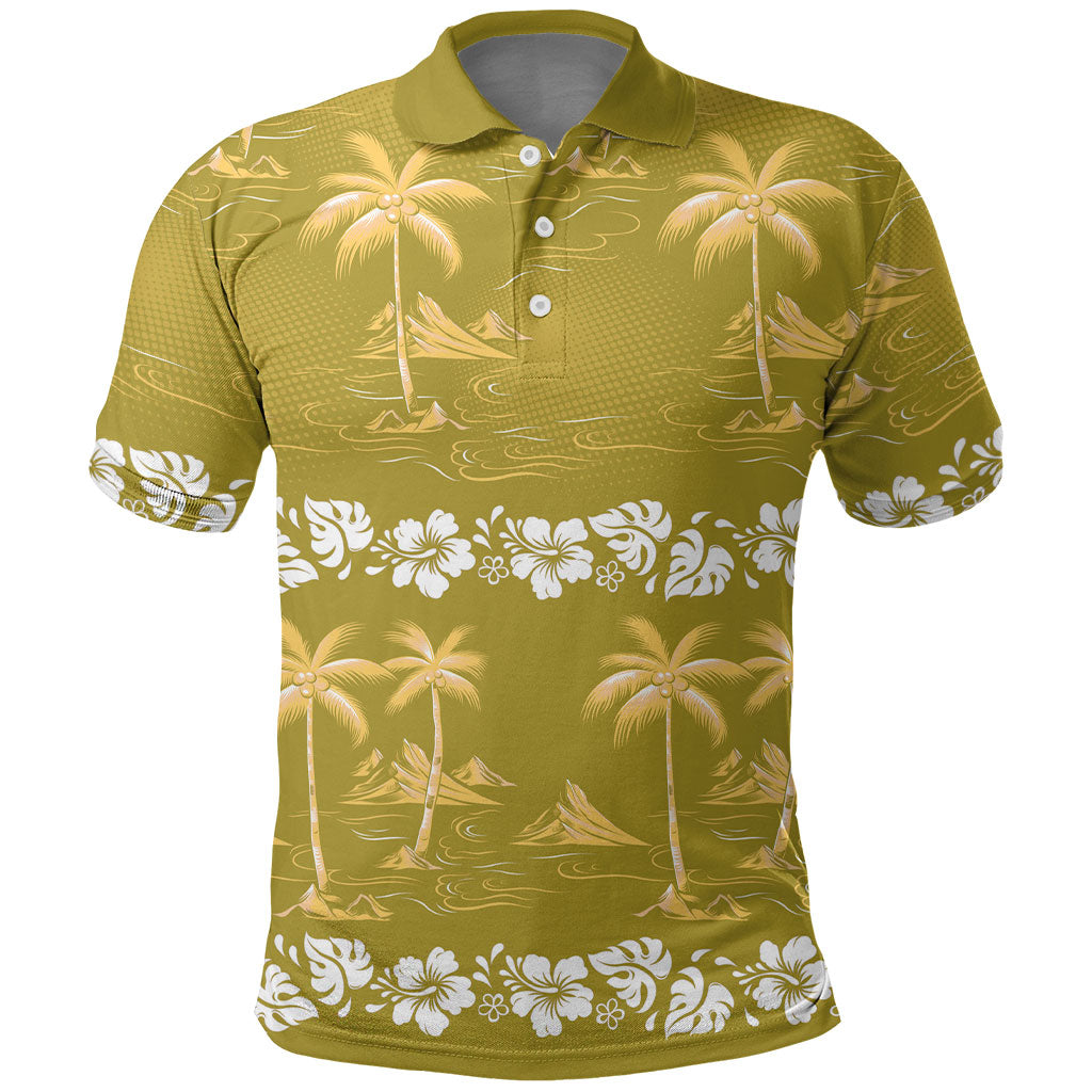 Yellow Hawaii Palm Tree Hibiscus Polo Shirt Fantasy Summer Vibe LT01 Yellow - Polynesian Pride
