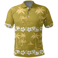 Yellow Hawaii Palm Tree Hibiscus Polo Shirt Fantasy Summer Vibe LT01 Yellow - Polynesian Pride